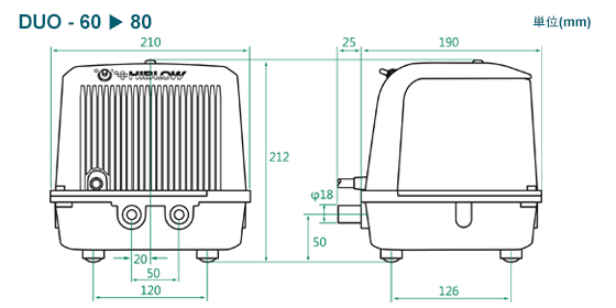 DUO-80-R（右側ばっ気）（テクノ高槻） CP-80W-Rの後継機種、省エネ 