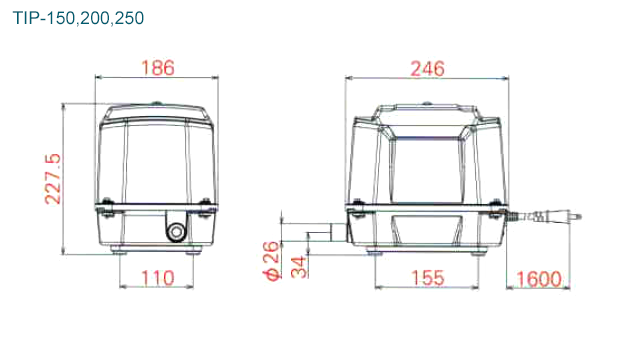 TIP-350 単相 100V （大晃機械工業）（世晃産業/SECOH TKO-350の後継機種）省エネ 静音 コンパクト 浄化槽 ブロワ エアーポンプ  電磁式 水回り、配管